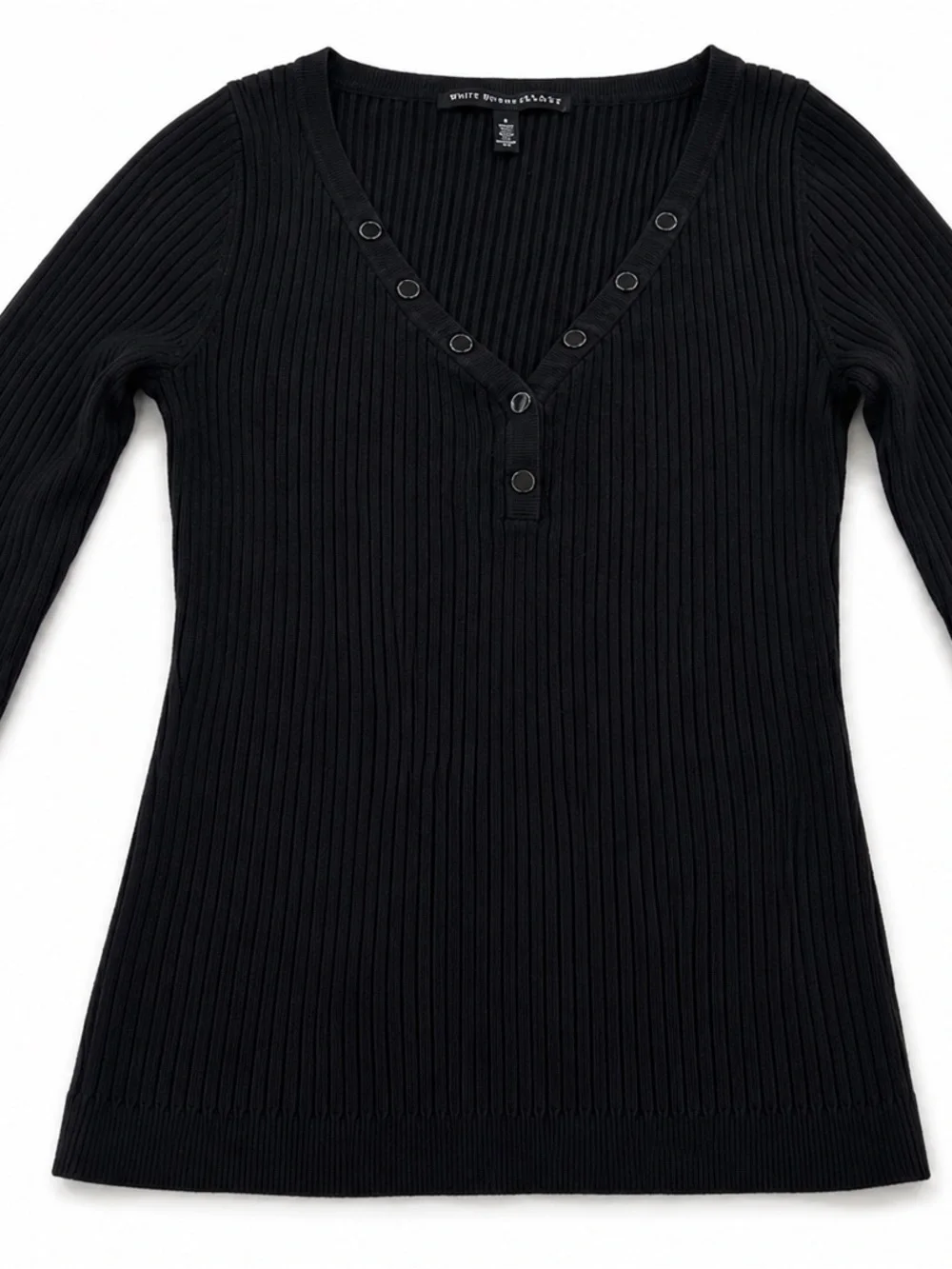 White House Black Market WHBM Black Ribbed Snap-Front Henley Sweater sz S